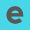 Gray lowercase “e” on a cyan background.
